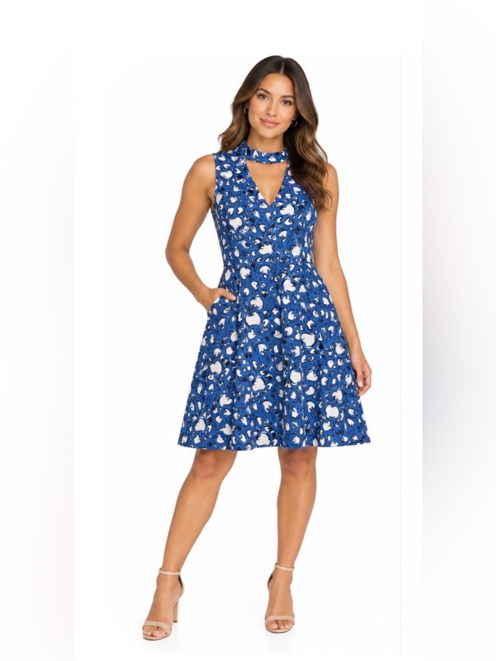 Eloquii Blue Black Floral Print Dress 14 office work career evening